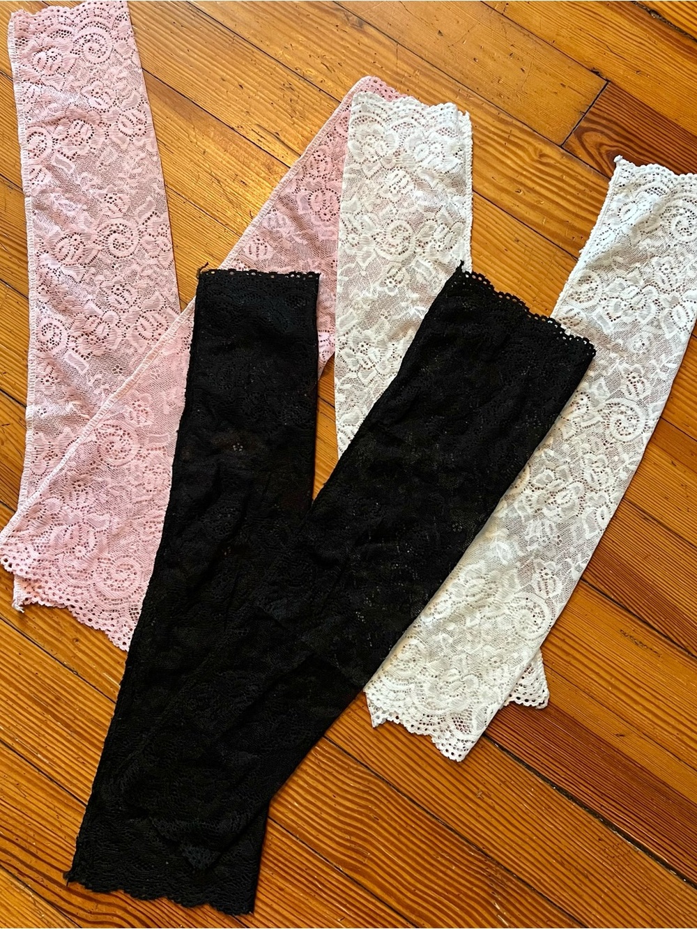 3 Pack Lace Arm Sleeves Pink, White, and Black